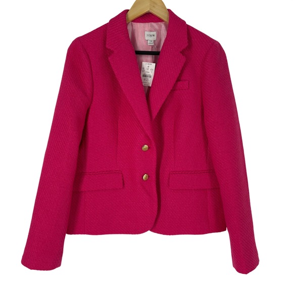 J.Crew Womens Pink Textured Tweed Blazer Size 10 Gold Button Preppy Academia